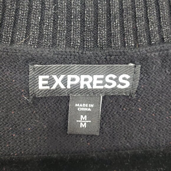 3/$25 Express Metallic Striped Sweater M V Neck Pullover Multicolor Black - Picture 3 of 7